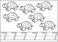 January curriculum math seven 7 turtles coloring and writing page