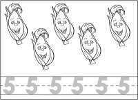 Number Five – Trace The Number – color The Five Ears of Corn – For Vegetable Veggie Week