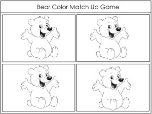 September Bear Color Match Up Preschool Game In Black & White